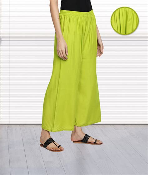 Fabclub Women’s Heavy Rayon Solid Plain Free Size Palazzo (Lime Green ...