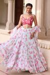 Buy Green Organza, Chiffon Embroidery, Sequins, Floral Print Tiered ...