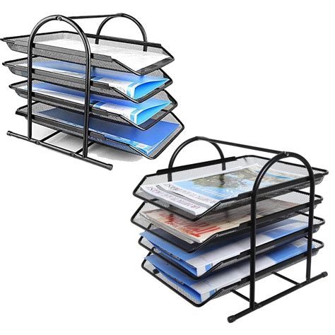 VeleSolv File Desk Organizer,2-Pack 4-Tier Metal Mesh File/Documents ...
