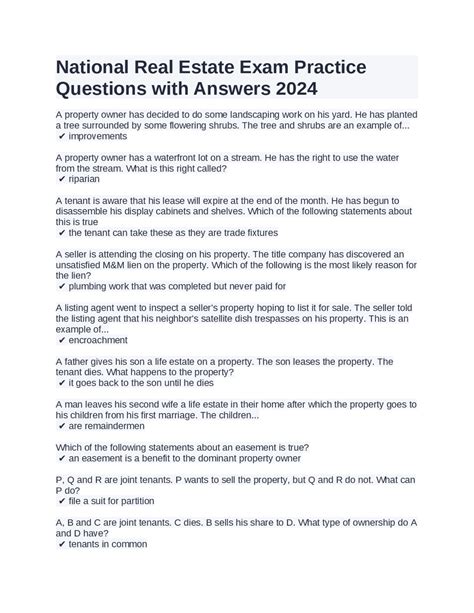 National Real Estate Exam Practice Questions with Answers 2024 | Exams ...