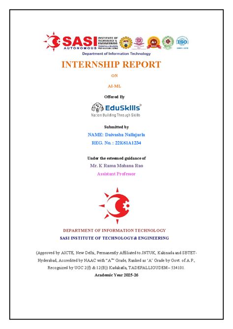 Internship Report on Machine Learning - B.Tech IT (22K61A1234) - Studocu