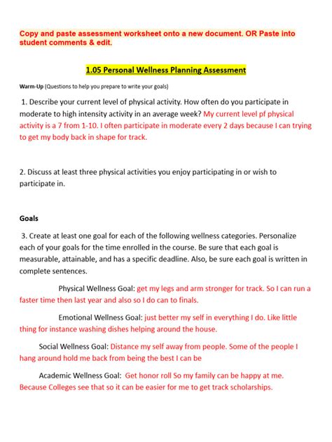 1.05 Wellness Goals | PDF | Goal | Physical Fitness