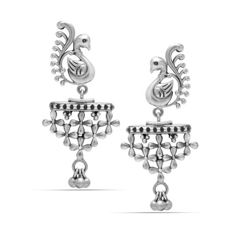 Buy 925 Sterling Silver Antique Peacock with Hanging Ball Stud Earrings ...