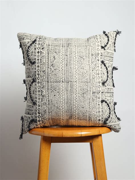 CHARCOAL WHIMSICAL HAVEN - BLOCK PRINTED SQUARE CUSHION COVER – Art Avenue