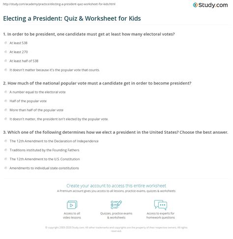 Electing The President Worksheet | Peggy Worksheets