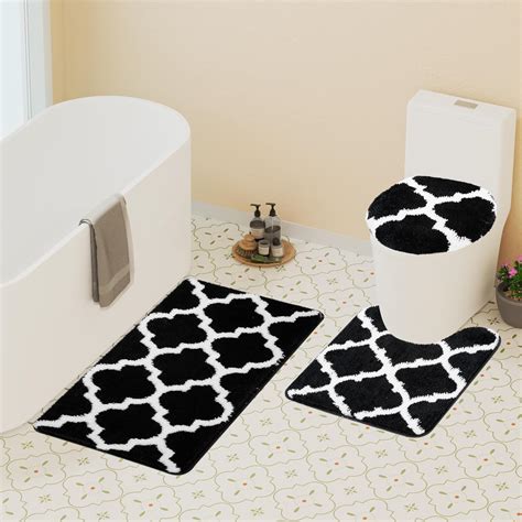 Amazon.com: Sunhop Black Bathroom Rug Set, Bath Mat Sets 3 Piece, Extra ...