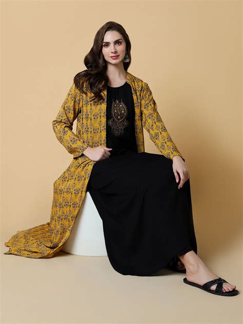 Shop Women's Yellow Graphic A-Line Kurta with Shrug | Showoffff