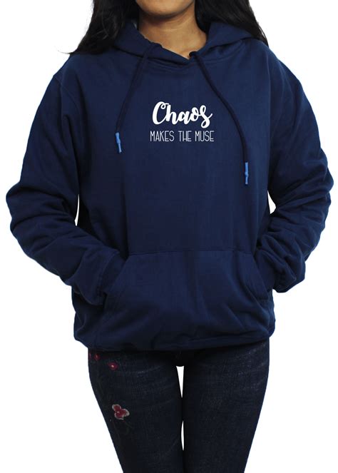 Get "Chaos Makes the Muse" Navy Graphic Hoodie at ₹ 750 | LBB Shop