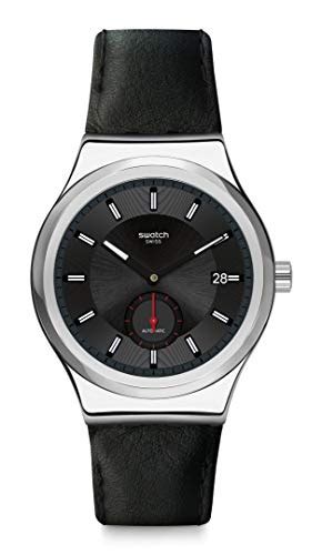 Swatch Sistem51 Stainless Steel Swiss Quartz Leather Strap, Black, 19.6 ...
