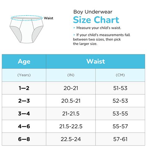 Size Chart - Boy Underwear 1 - 8