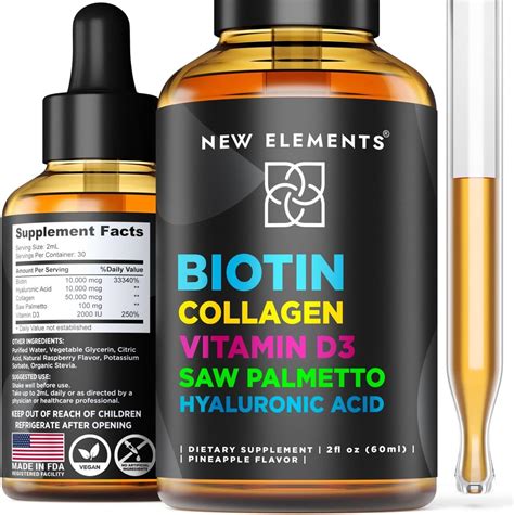 Amazon.com: Liquid Biotin Drops with Collagen Vitamin D3 Saw Palmetto & Hyaluronic Acid for Hair ...