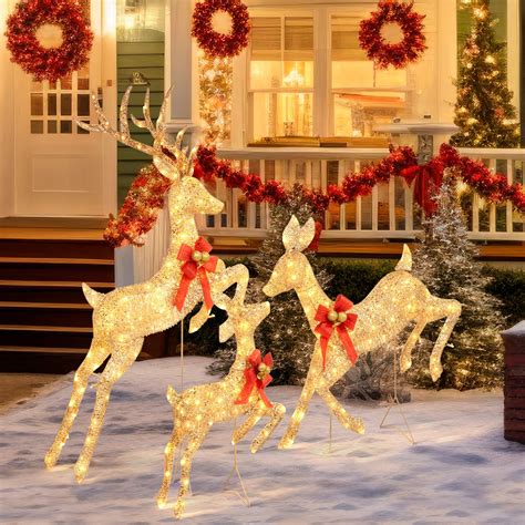 Amazon.com: LOENIY 3-Piece Lighted Reindeer Christmas Decoration with ...