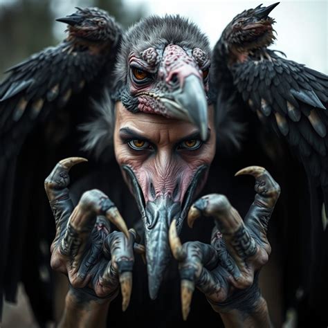 Grotesque Avian Human Hybrids in Close-Up - AI Art