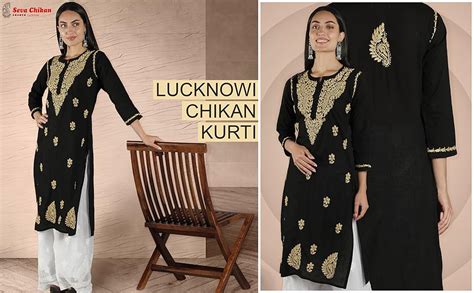 Seva Chikan Hand Embroidered Lucknowi Chikankari Black Cotton Kurta ...