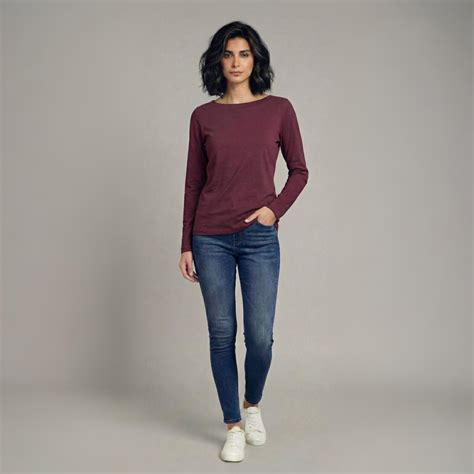 Boat Neck T-Shirt Full Sleeves Wine – Attire Sense