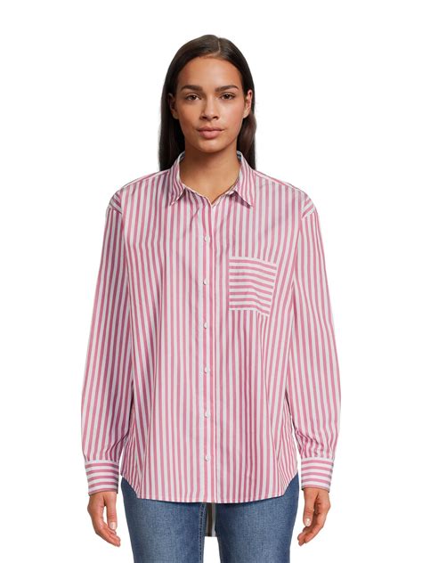 Time and Tru Women's Oversized Shirt with Long Sleeves, Sizes XS-3XL ...