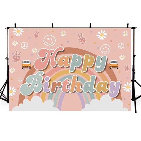 7x5ft Happy Birthday Backdrop For Girl Rainbow Hippie Boho Birthday ...