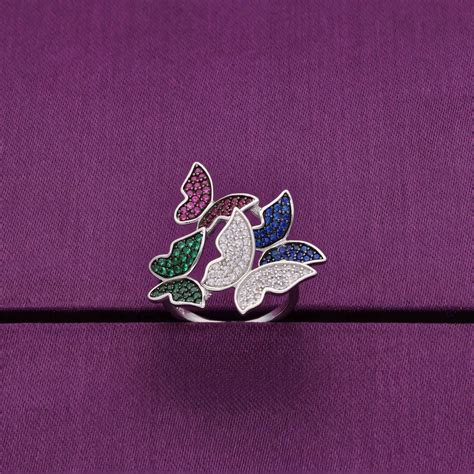 Pave zircon Studded Butterflies Statement Silver Ring | Kai Jewel