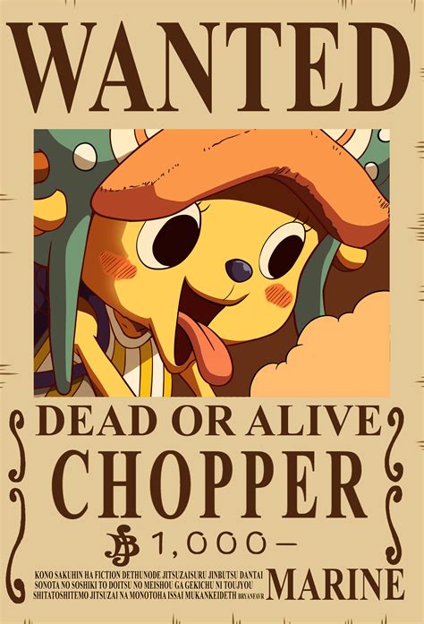 CHOPPER bounty wanted poster one piece new update vintage | Wanted one ...