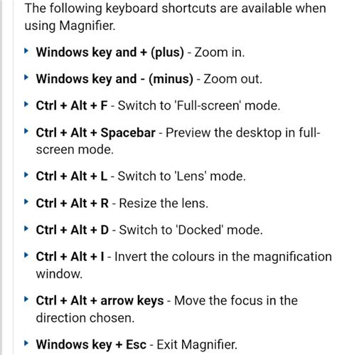 Magnifier Shortcuts