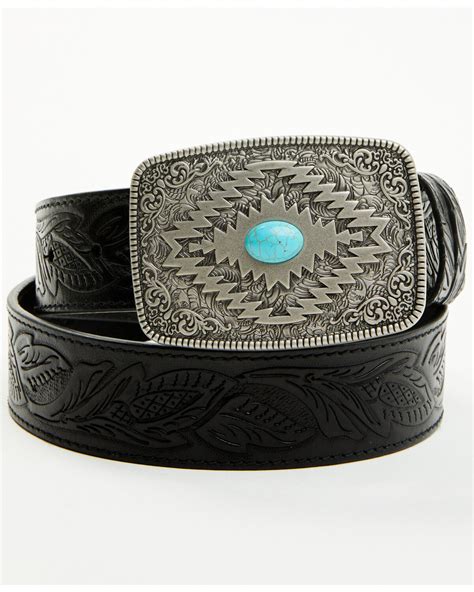 Black Tooled Leather Western Belts