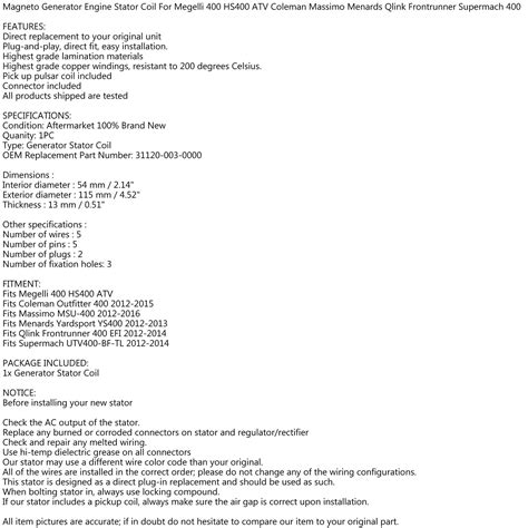 Buy Mad Hornets Magneto Generator Stator Coil For HiSUN 400 UTV Coleman ...