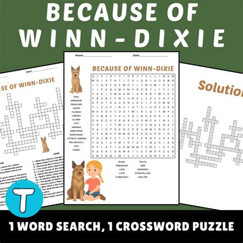 Because of Winn-Dixie Word Search & Crossword Puzzle Worksheets | Novel ...