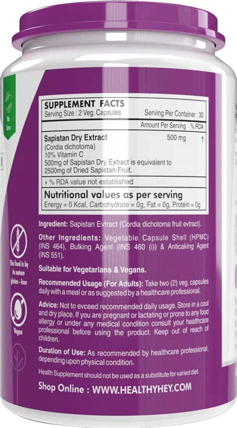 Buy HEALTHYHEY NUTRITION SAPISTAN DRY EXTRACT 5:1 60 VEGETABLE CAPSULES ...