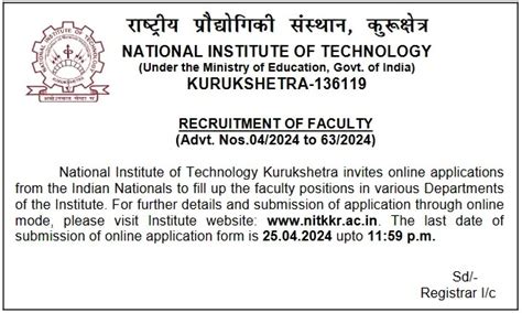 NIT Kurukshetra Recruitment 2024, 77 Vacancies, Notification, Online Form