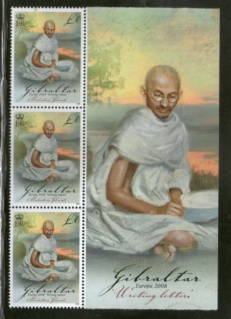 Gibraltar 2008 Mahatma Gandhi of India Writing Letter Sheet Marginal S ...