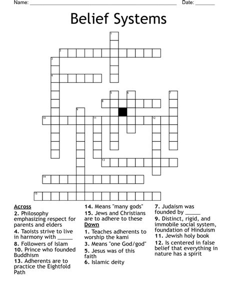 Belief Systems Crossword - WordMint