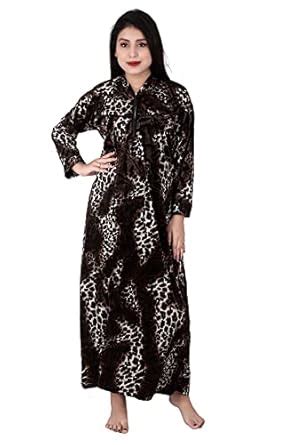 Buy ABACADA'S GAJAB Women's Shaneel Velvet Tiger Print Warm Maxi Nighty ...