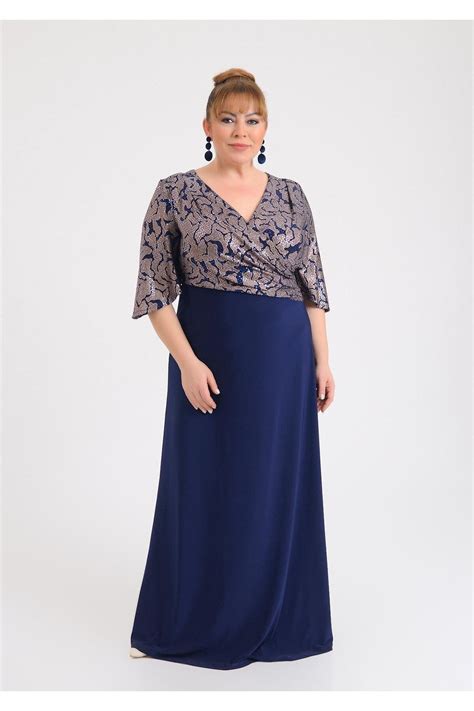 LİLAS XXL Büyük Beden Lacivert Renkli Kruvaze Yaka Kısa Kollu Uzun Abiye Elbise Fiyatı ...