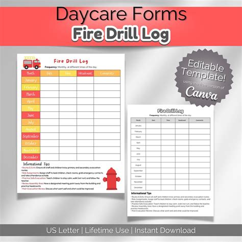 Fire Drill Log Template | Fire Drill Record Form | Daycare & Preschool ...