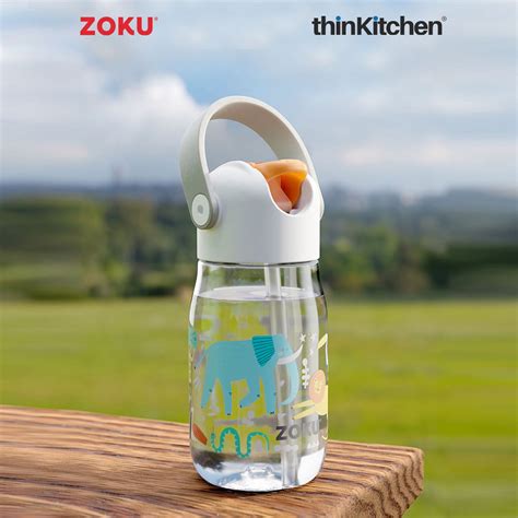 Zoku Clear Safari Flip Straw Bottle, 415ml | thinKitchen