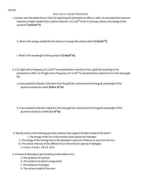 Image result for Bohr Model Practice Worksheet Answer Key