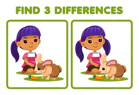 Premium Vector | Game for children find 3 differences between 2 cute ...