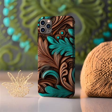 Western Phone Case, Leather Phone Case, Boho Turquoise Tooled Leather ...