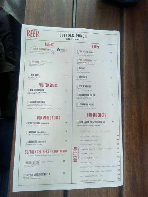 Suffolk Punch Brewing - SouthPark Menu - Updated October 2025