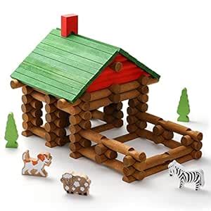 SainSmart Jr. 110 PCS Wooden Log Cabin Set Building House Toy for ...