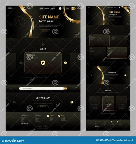 Website Template Dark with Gold Stock Vector - Illustration of digital ...