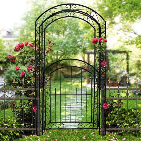 Amazon.com : Steel Garden Arch with Gate, Garden Arbor for Various ...