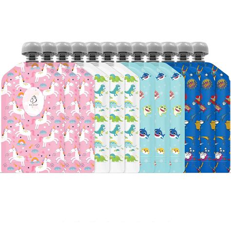 BUZIO Reusable Food Pouches, 12 Packs 5oz Toddlers Food Storage Pouch ...
