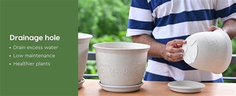 Eha Set of 2 Earth-Friendly 10" Leafy Planters with Tray | Bamboo Fiber ...