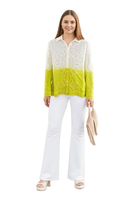 Green & White Ombre All-Over Embroidered Shirt – Women’s Boho Relaxed ...