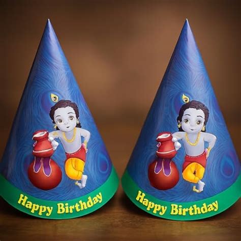 Untumble Krishna theme birthday party cone hats, Little Krishna party ...