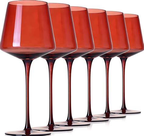 Amazon.com | Dark Red Colored Wine Glasses Set of 6-16oz Hand Blown ...