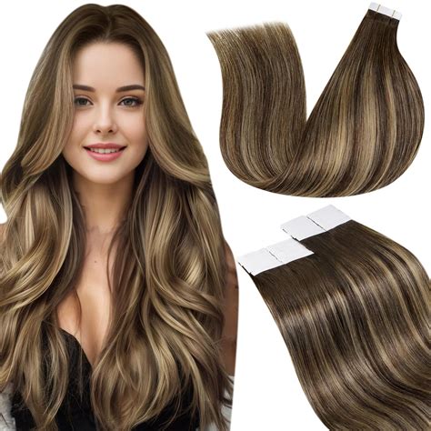 Amazon.com : LaaVoo Human Hair Tape in Extensions Balayage Tape in Hair ...