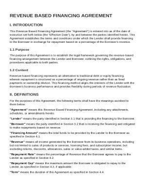 Revenue Based Financing Agreement Template Form - Fill Online ...