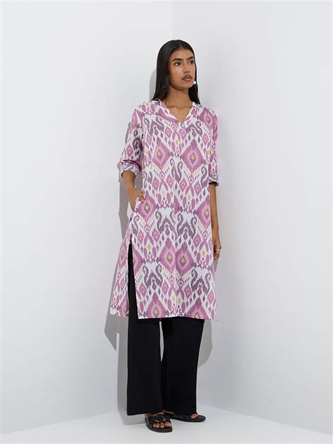 Buy Utsa Purple Ikat Printed Cotton Straight Kurta from Westside